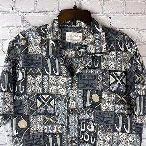 Palmbrand Hawaiian Shirt Men Large Tribal‎ Aztec Short Sleeve Button Made In USA